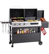3-Burner Gas and Charcoal Grill Combo with Offset Smoker, 30,000 BTU Dual Fuel Grill, 839 Sq. In....