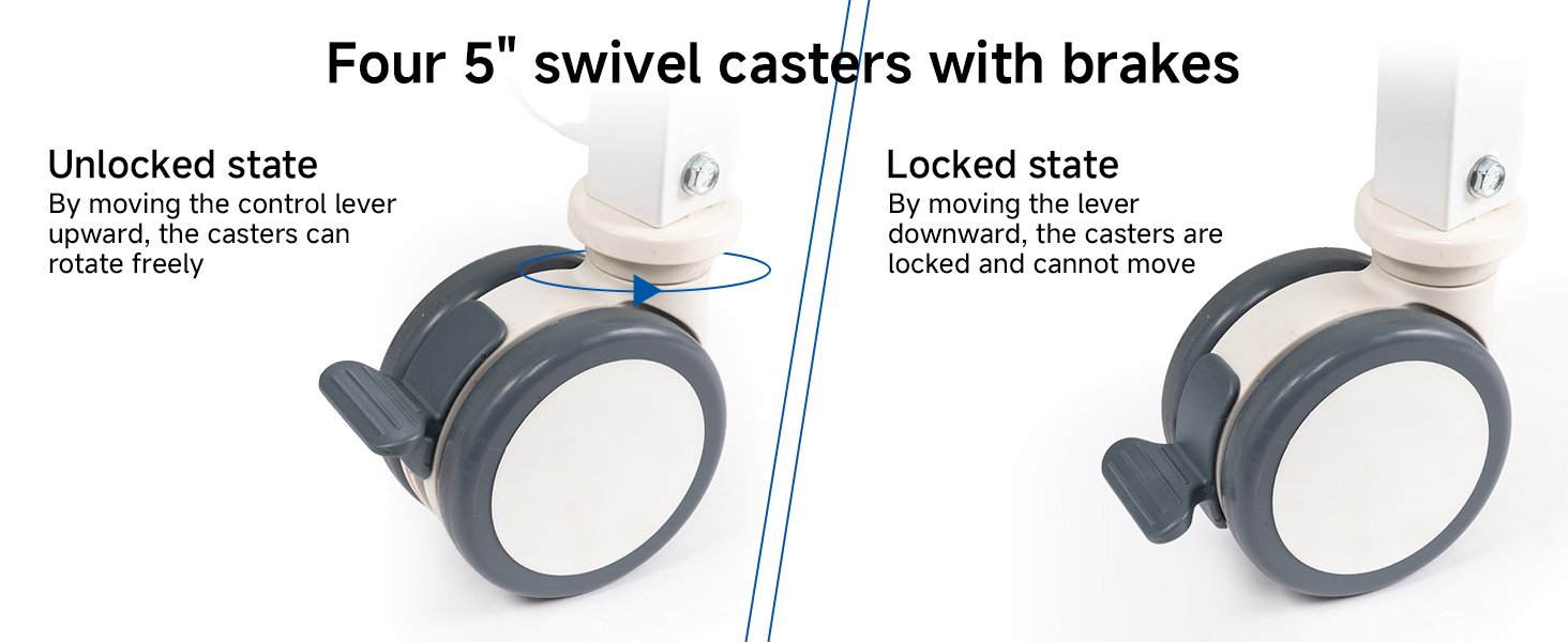 Four 5-inch swivel casters with brakes