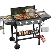 3 in 1 Propane Griddle Grill Stove Combo,4-Burner Propane Gas BBQ Grill with Porcelain-Enameled C...