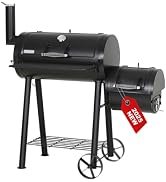 GREEN PARTY Offset Smoker Charcoal Grills with 28 Inch Cook Chamber, Barrel Smoker and Charcoal G...