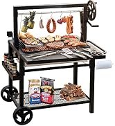 Argentine Santa Maria Grill, Wood Fire & Charcoal BBQ Grill with Adjustable Height Grates, Argent...