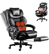 3D Kneading Massage Executive Office Chair with Footrest, Big & Tall Reclining Desk Chair 500LBS ...